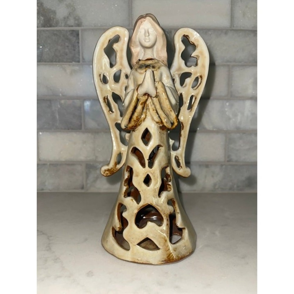 Ceramic‎ Glazed Cutout Praying Angel 8.5" tall